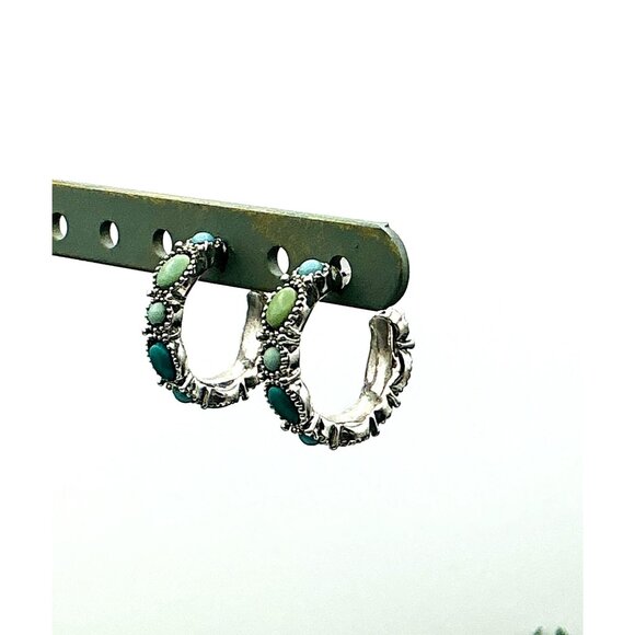 Silver-Tone Hoop with Turquoise beaded Earrings by Chaps - Picture 5 of 5